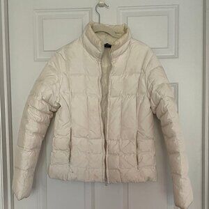 Andrew Marc cream colored down puffy short waist zip winter coat
